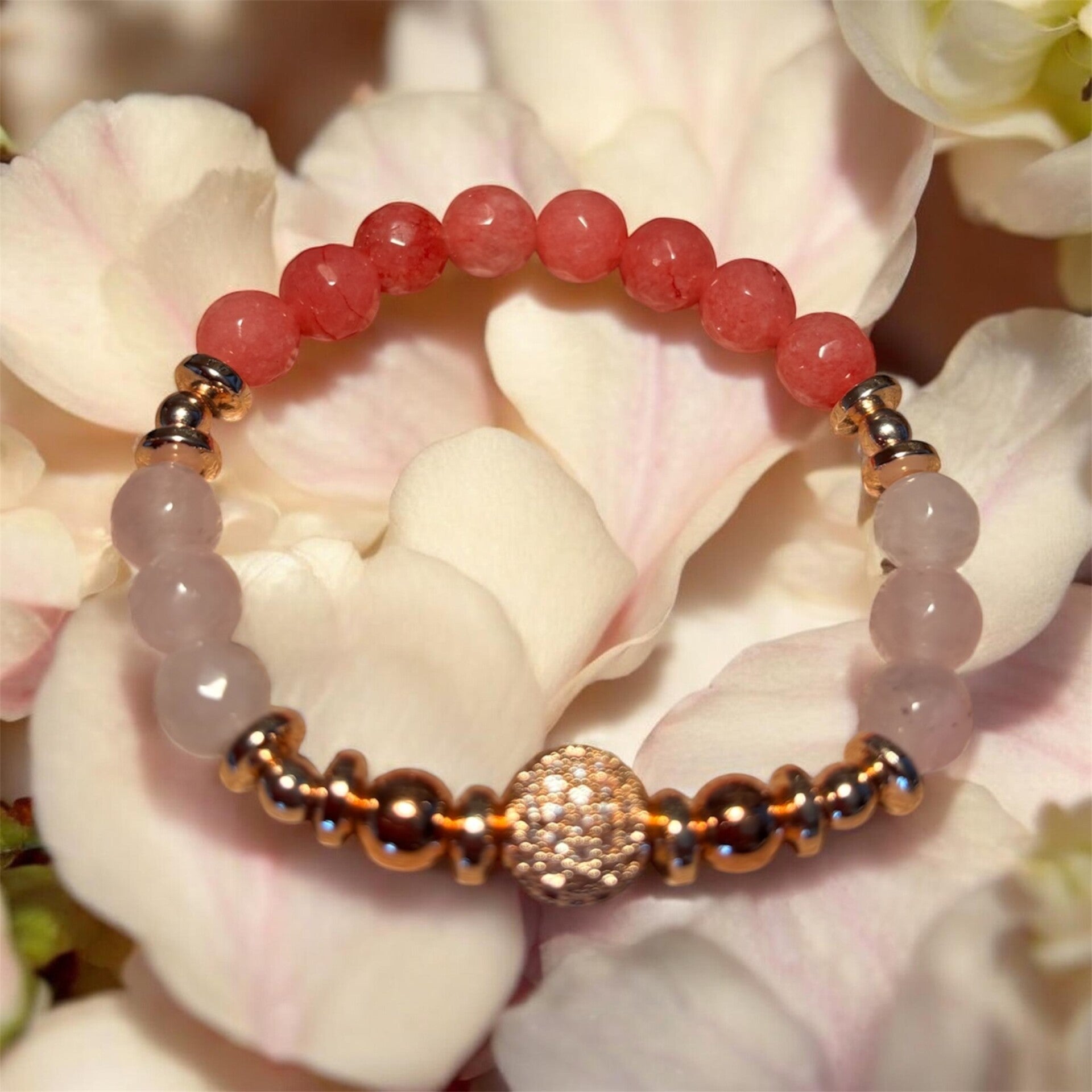 Bracelet Quartz Rose & Hematite & Zircon