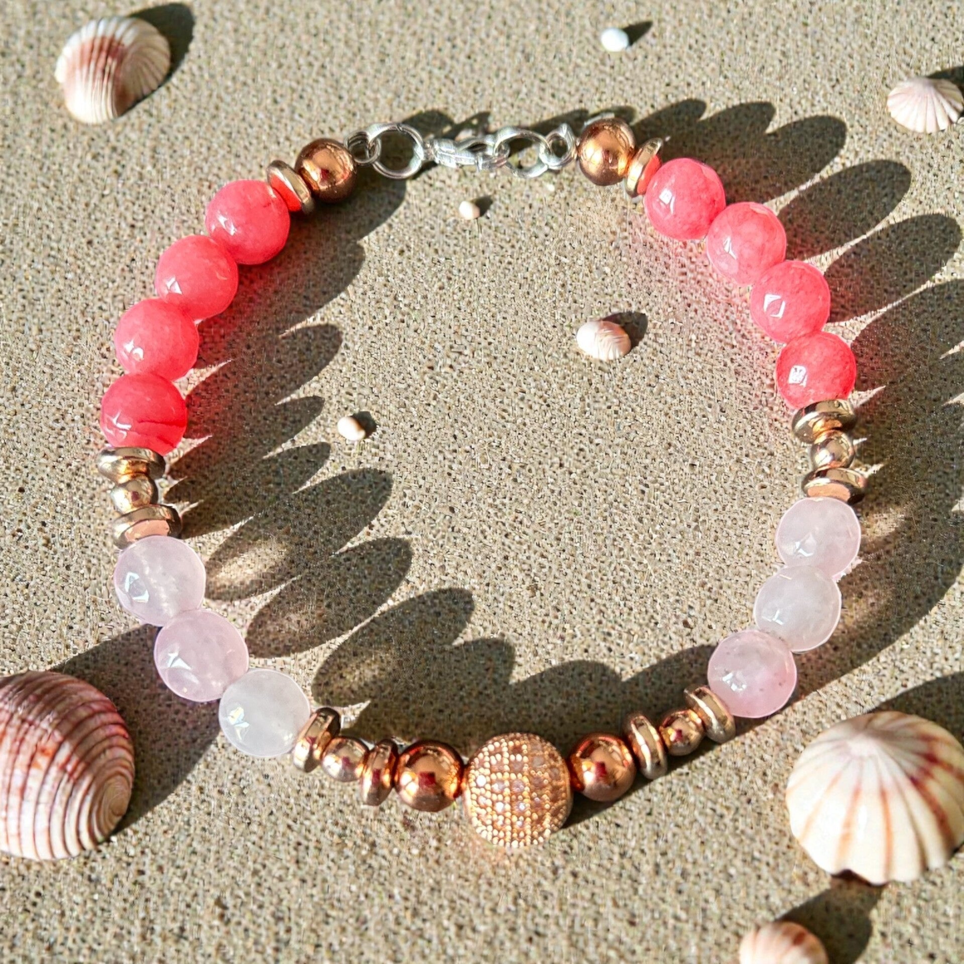Bracelet Quartz Rose & Hematite & Zircon