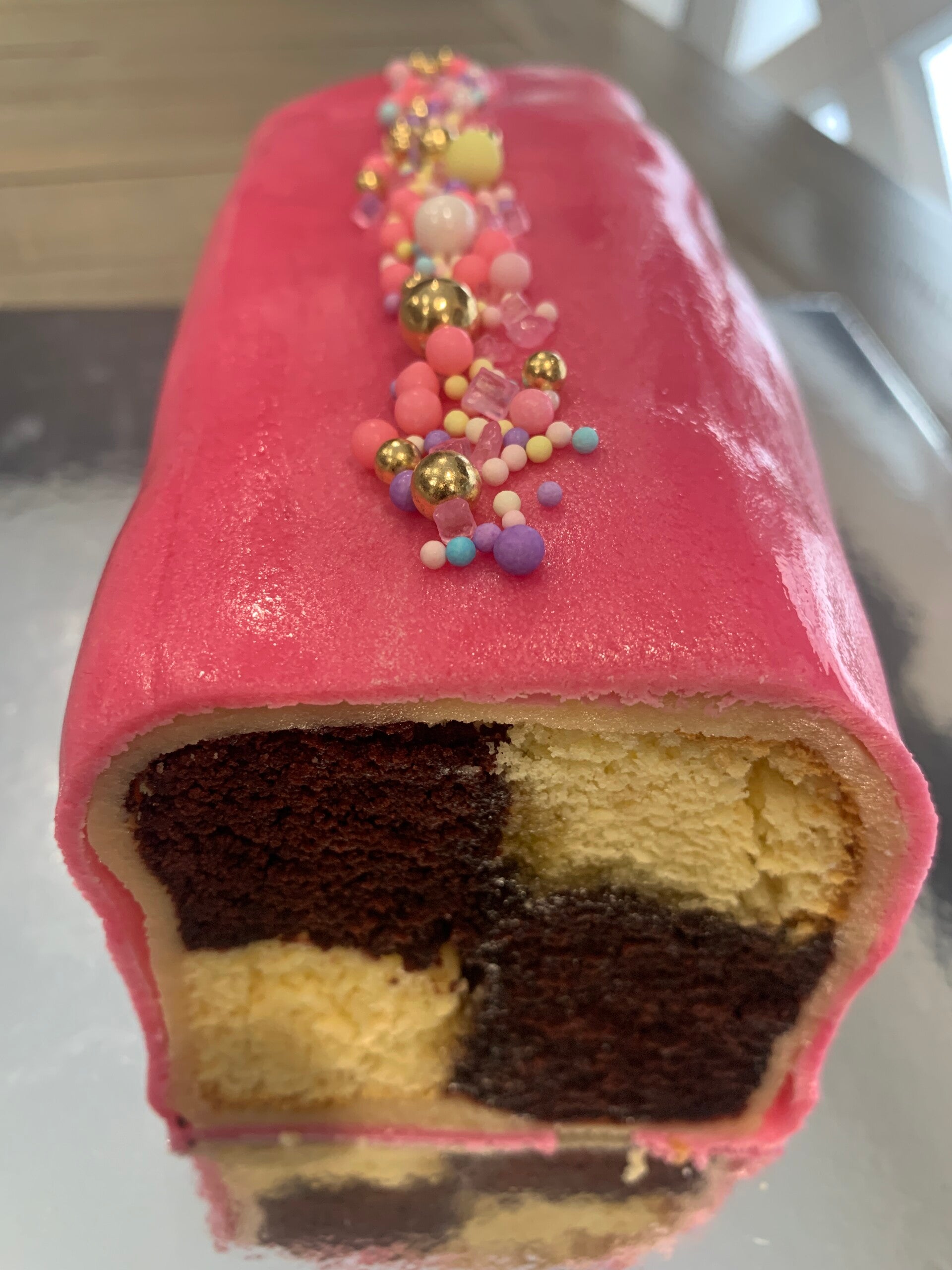 Battenberg Cake with Marzipan & White Fondant | $40 | Interstate Friendly