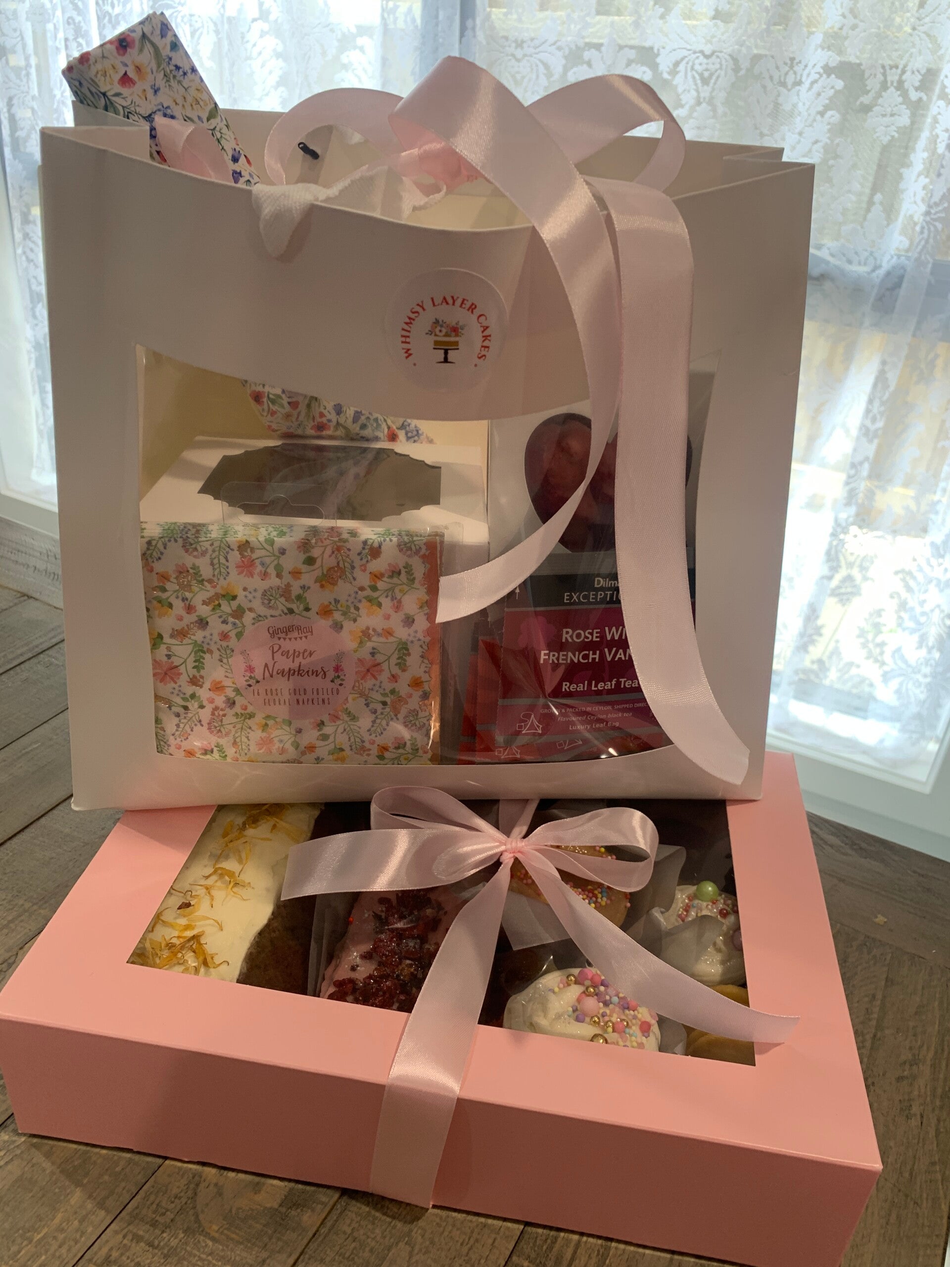 NEW | Whimsy Grand Tea Party Collection | $200 | Caters for 15-20 People, includes hand made table square, floral napkins and Tea sachets, some items sparkle with edible glitter dust.