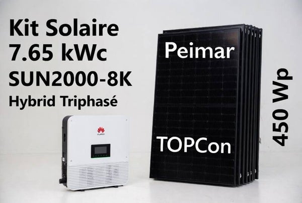 Titre : Kit Solaire 7,65 kWc – Huawei SUN2000-8K Hybrid Triphasé + 16× Peimar 450 Wp TOPCon Dual Glass – 3 999 €