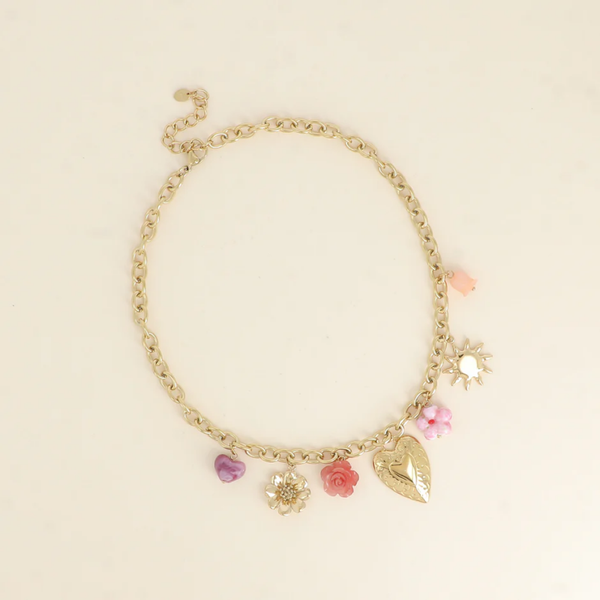 Ketting - Harsbloemen, keramiek, zon, hart