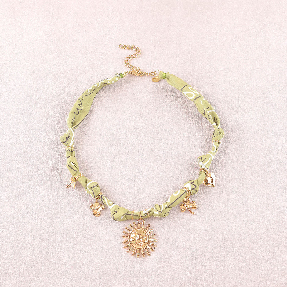 Ketting - lint, bedeltjes (Vogel, Bloem, Zon, Klaver, Hart)