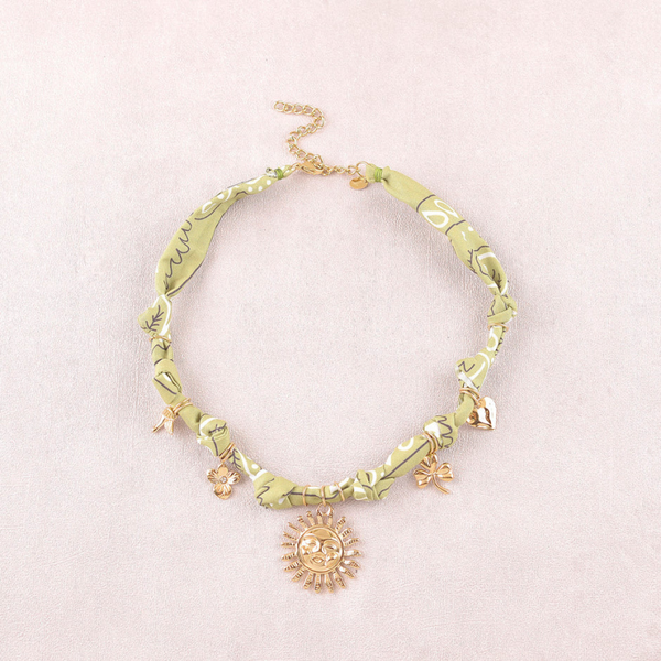 Ketting - lint, bedeltjes (Vogel, Bloem, Zon, Klaver, Hart)