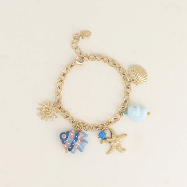 Armband - Bedels (Schelpdieren, Zeesterren, Zon, Vis, Keramiek & glazuur)