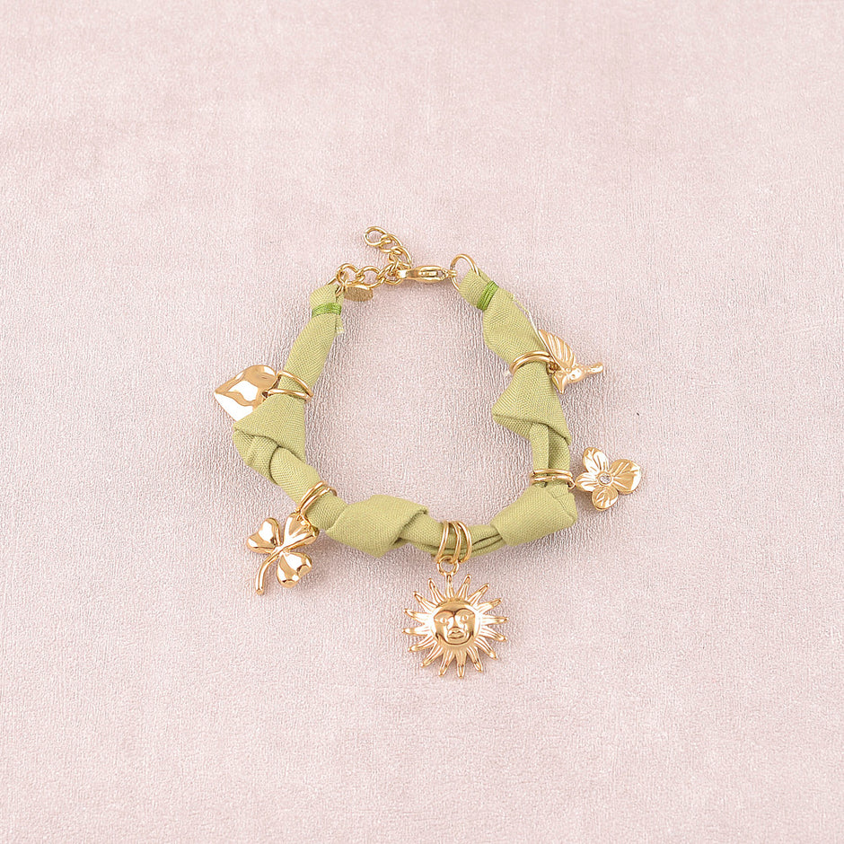 Armband - Stof, Bedeltjes (Zon, Maan, Ster)