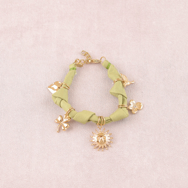Armband - Stof, Bedeltjes (Zon, Maan, Ster)