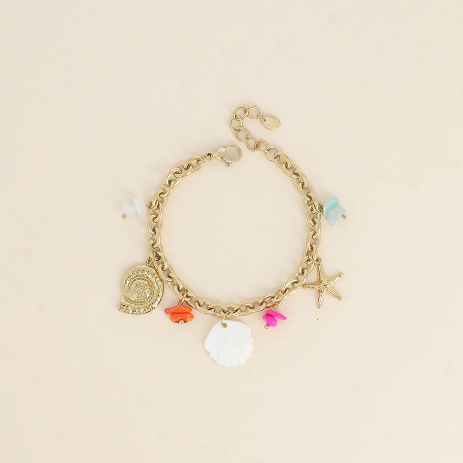 Oriana armband - Slakkenschaal, zeester, natuurlijke stenen en parelmoerschelp