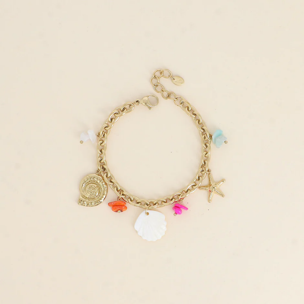 Oriana armband - Slakkenschaal, zeester, natuurlijke stenen en parelmoerschelp