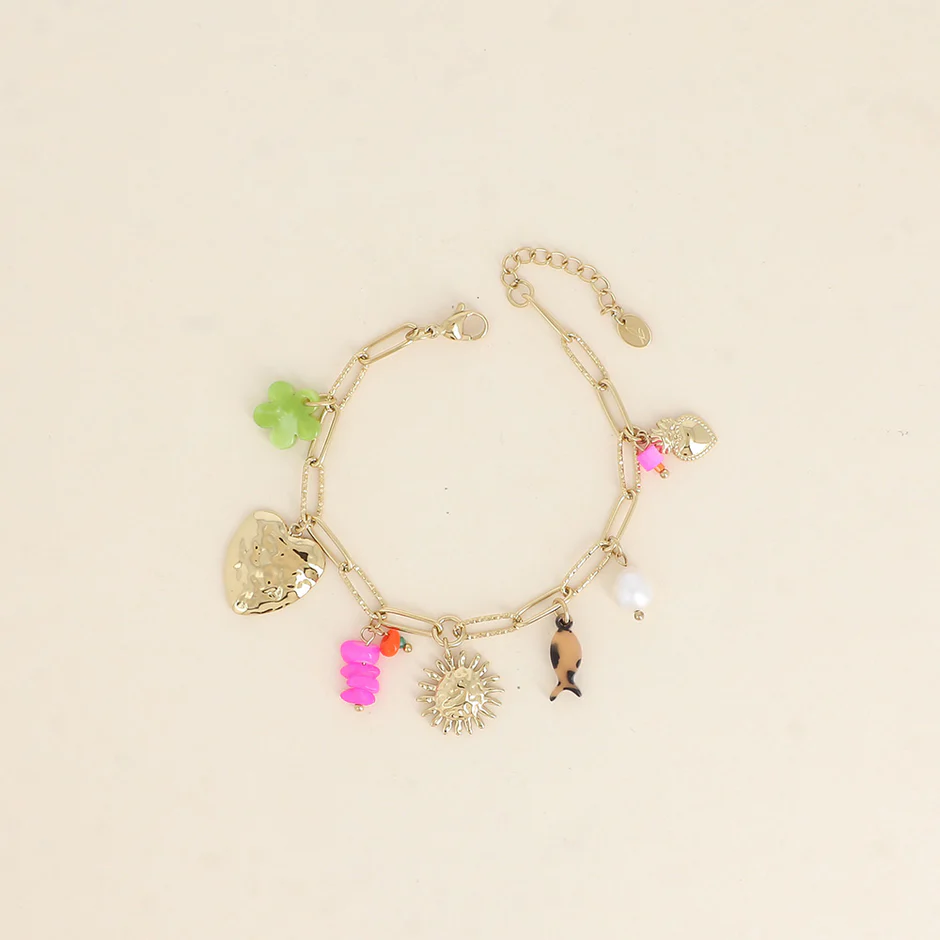 Armband - Hamerhart, Zon, Bloem en Vis in Hars, Natuurlijke Stenen