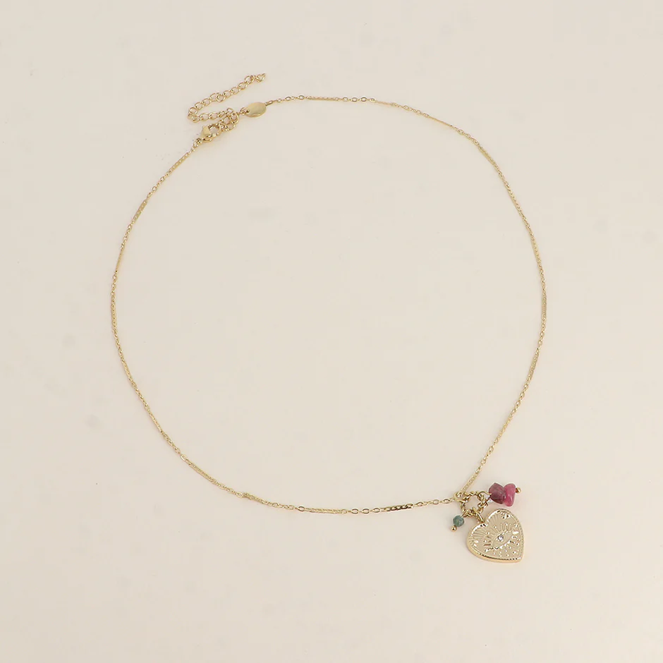 Ketting - Hart-oog en kleine natuurlijke stenen