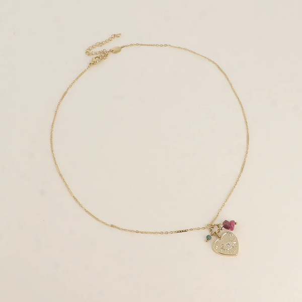 Ketting - Hart-oog en kleine natuurlijke stenen