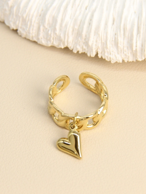 Gouden kettingring in roestvrij staal met hartvormige hanger