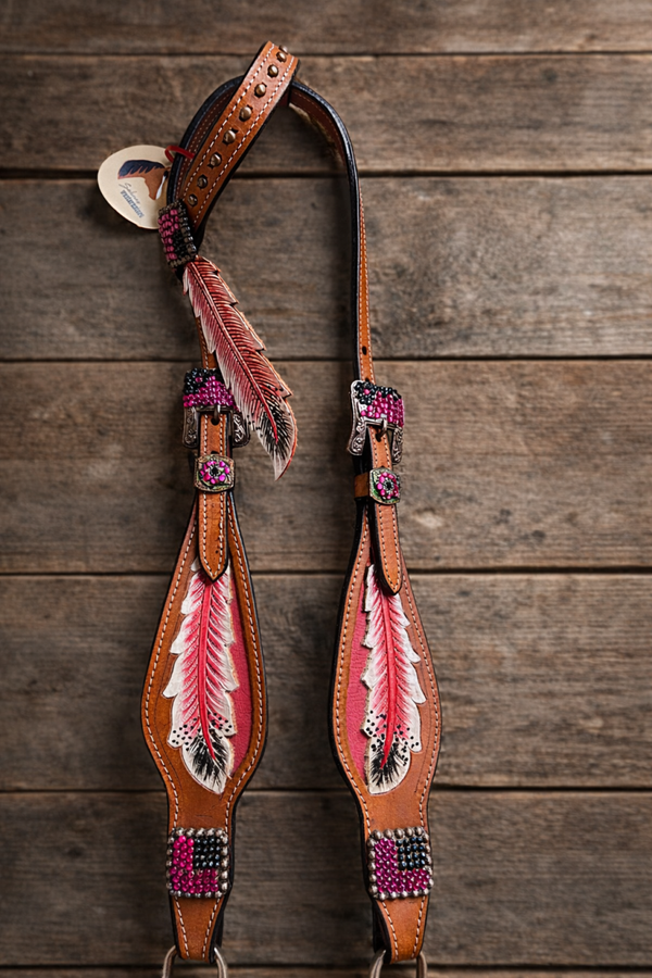 Pink feather bridle