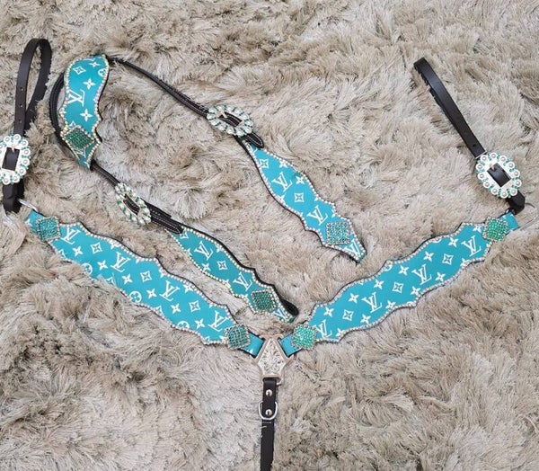 Turquoise LV Bling tack set