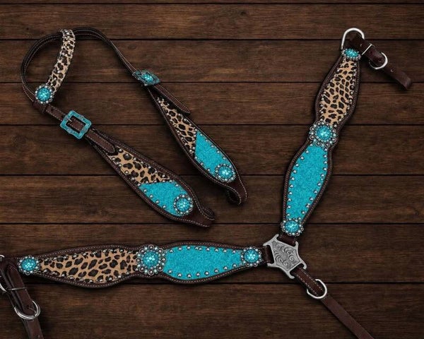 Turquoise Leopard tack set