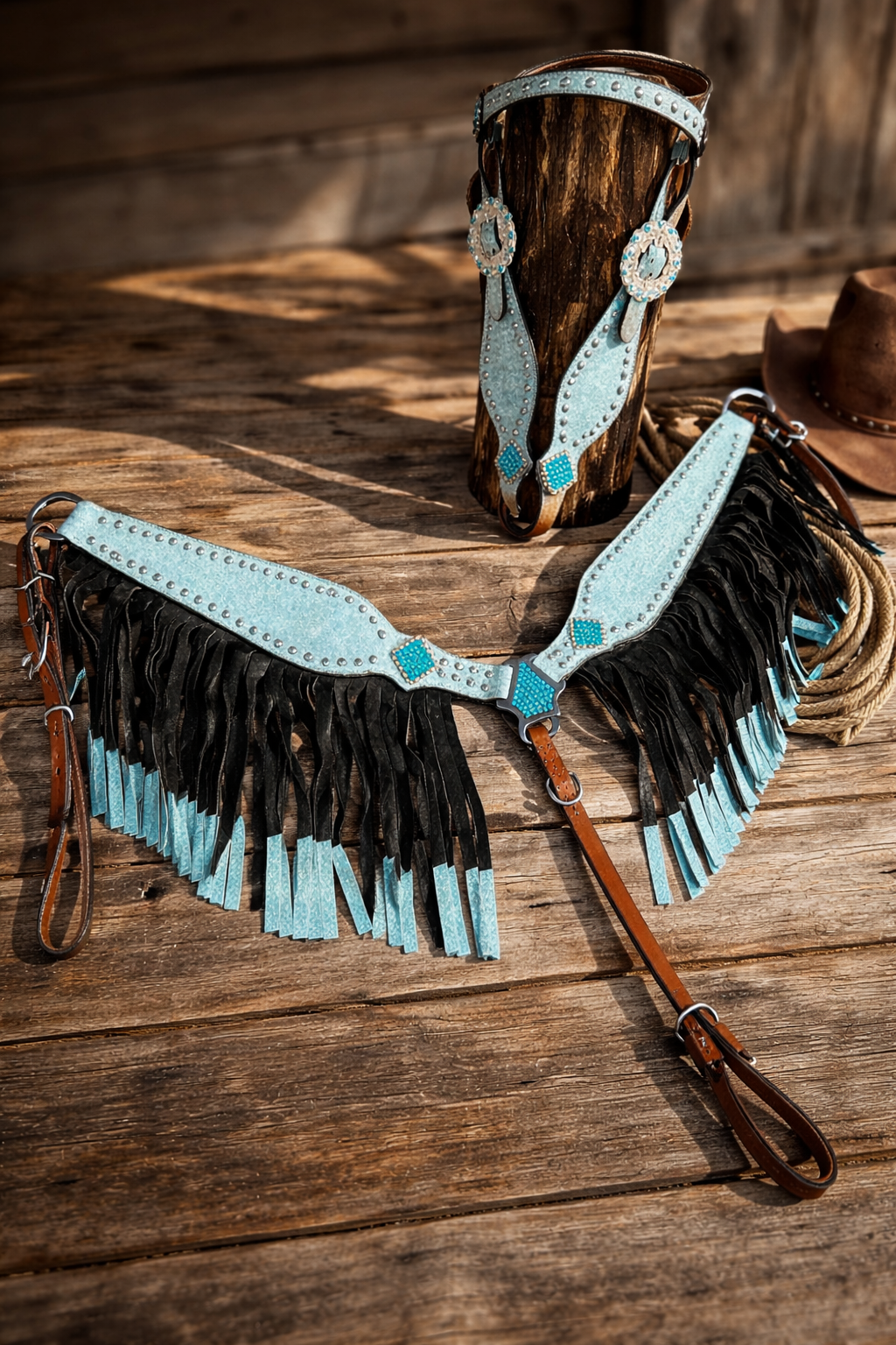 Blue barrel race tack set
