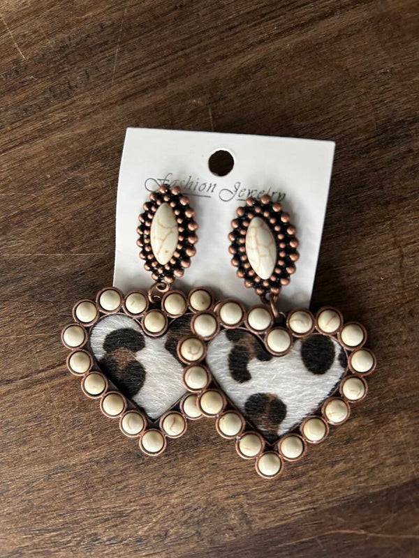 Heart cowprint earrings