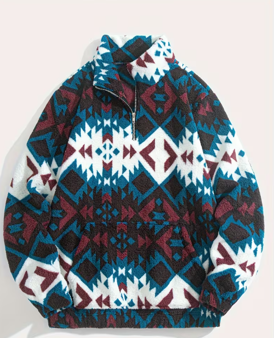 Fleece sweater blue aztec