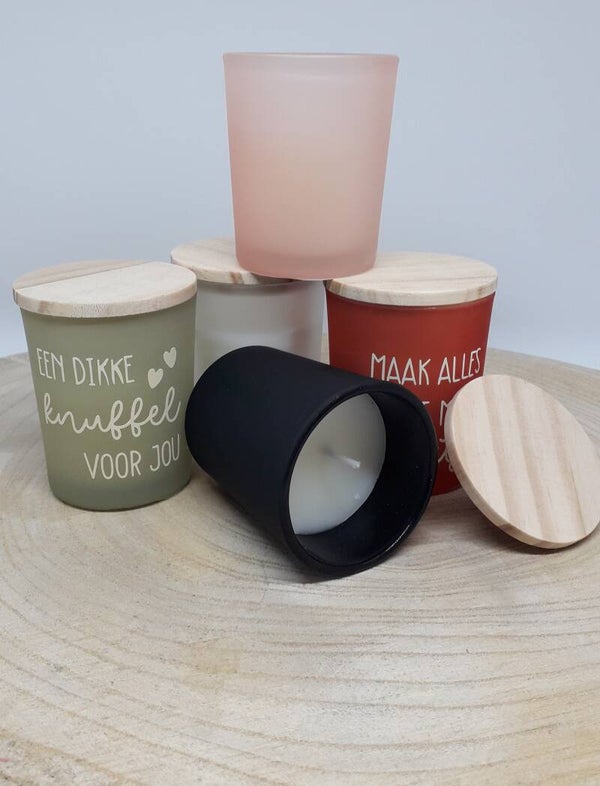 Geurkaars met houten deksel - klein - diverse kleuren