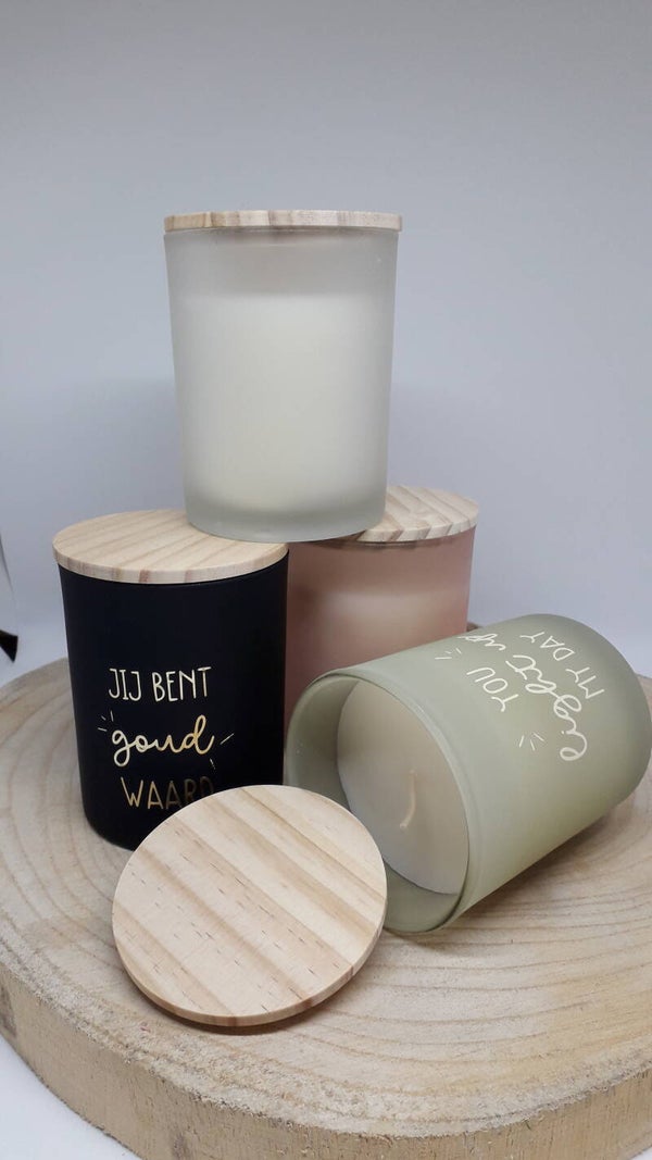 geurkaars met houten deksel - groot - diverse kleuren