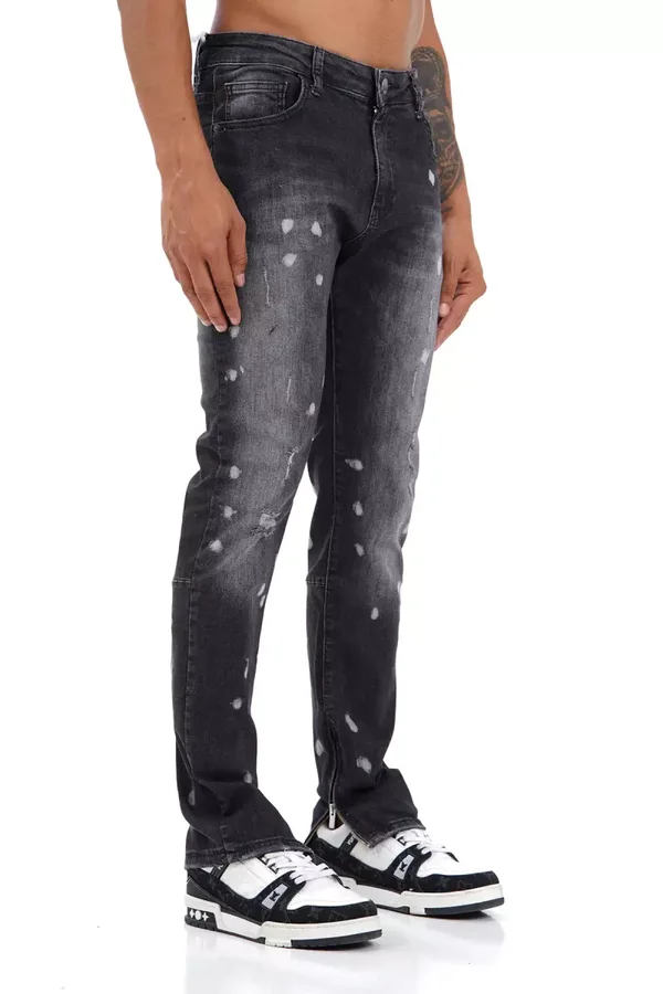 :JEAN ZIPPED DENIM - BLACK