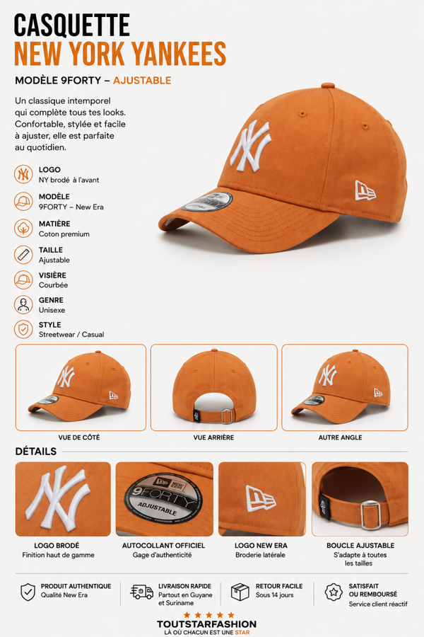 Casquette New York Yankees 9FORTY – marron clair / Logo blanc