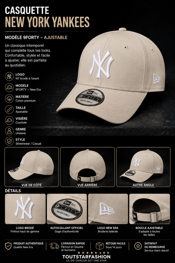 Casquette New York Yankees 9FORTY – Beige / Logo blanc