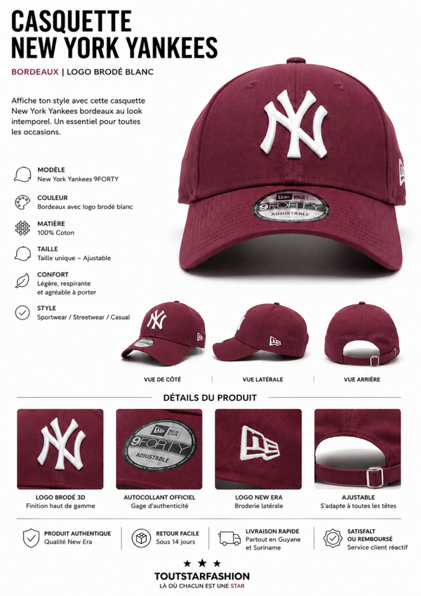 Casquette New York Yankees 9FORTY – Bordeaux