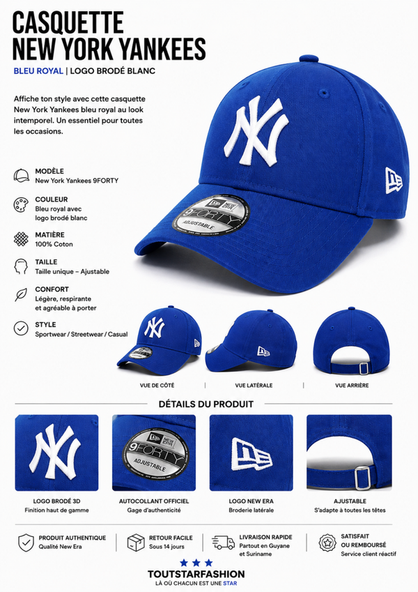 Casquette New York Yankees 9FORTY – Bleu Royal
