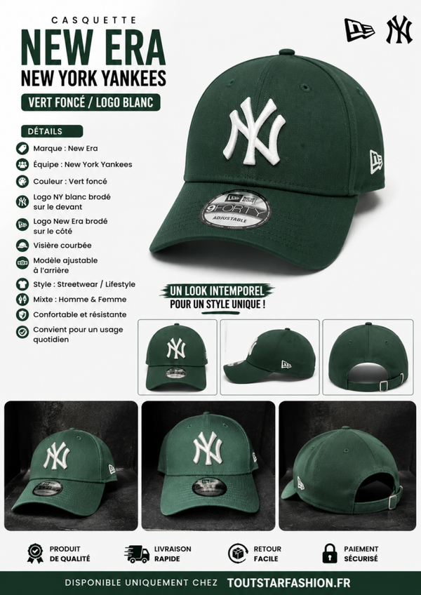 Casquette New Era New York Yankees 9FORTY – Vert Foncé / Blanc