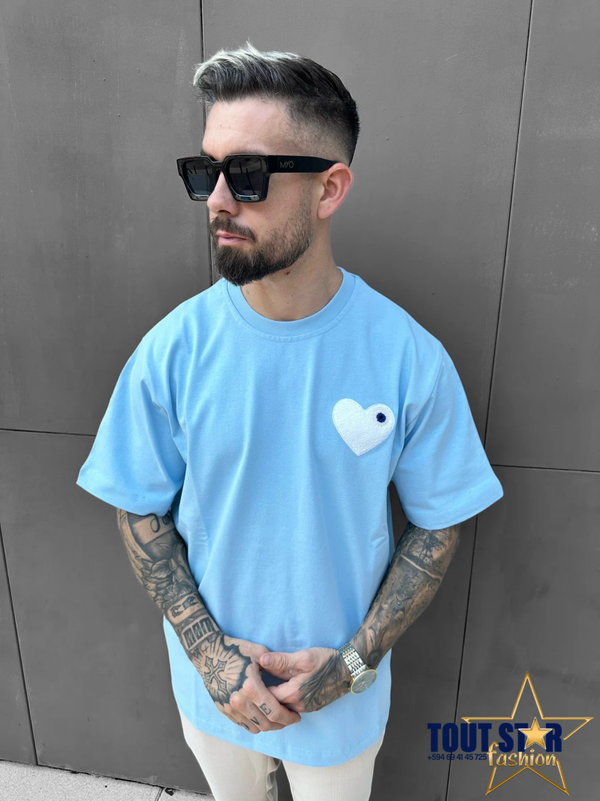 ADJ - T-SHIRT BLEU CIEL COEUR BLANC
