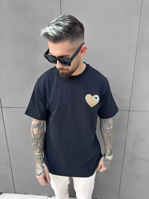 ADJ - T-SHIRT NOIR COEUR BEIGE