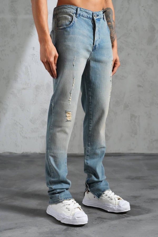 Jean IKAO Paris Zipped Fit – Bleu Clair Délavé