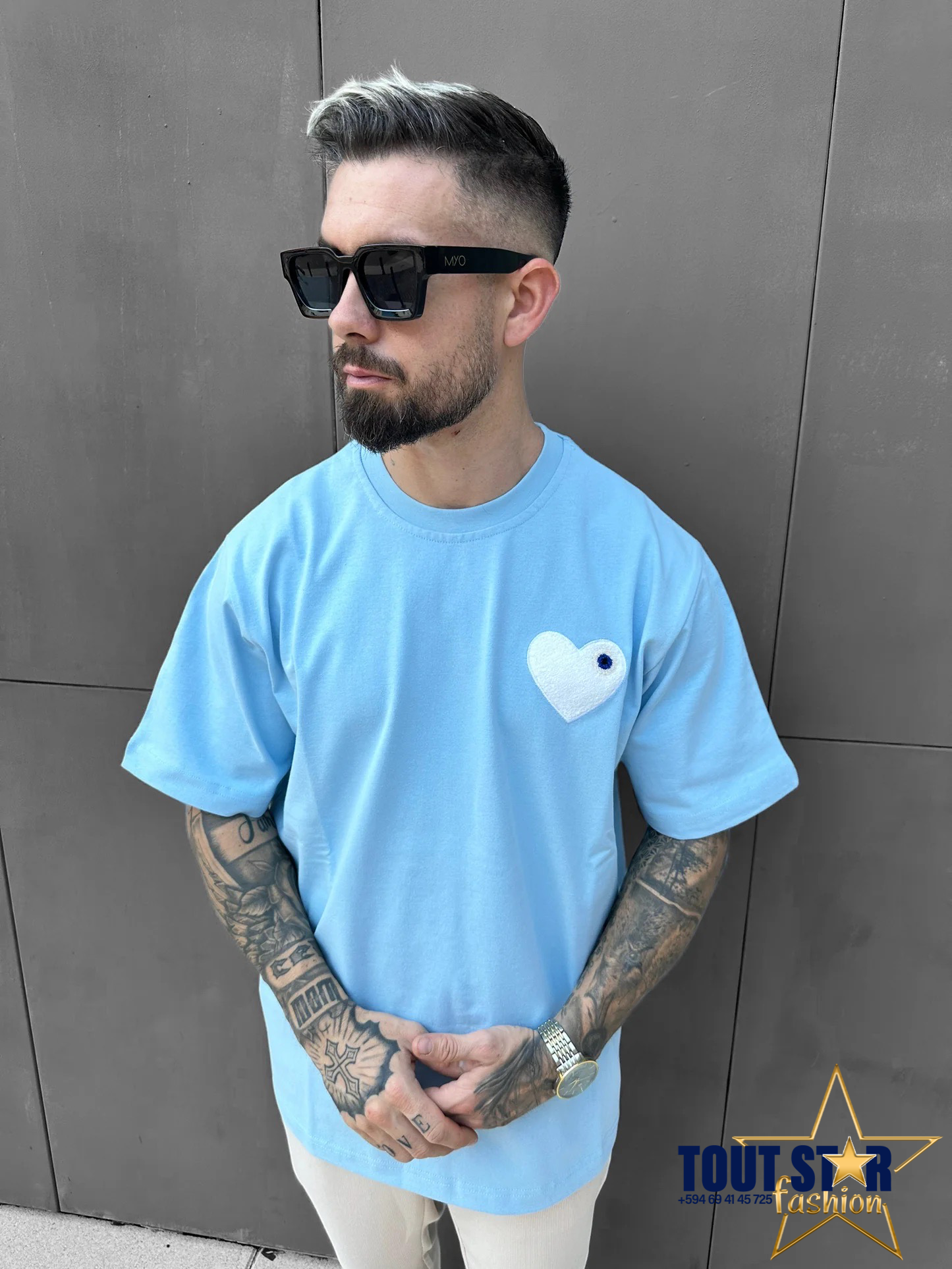 ADJ - T-SHIRT BLEU CIEL COEUR BLANC
