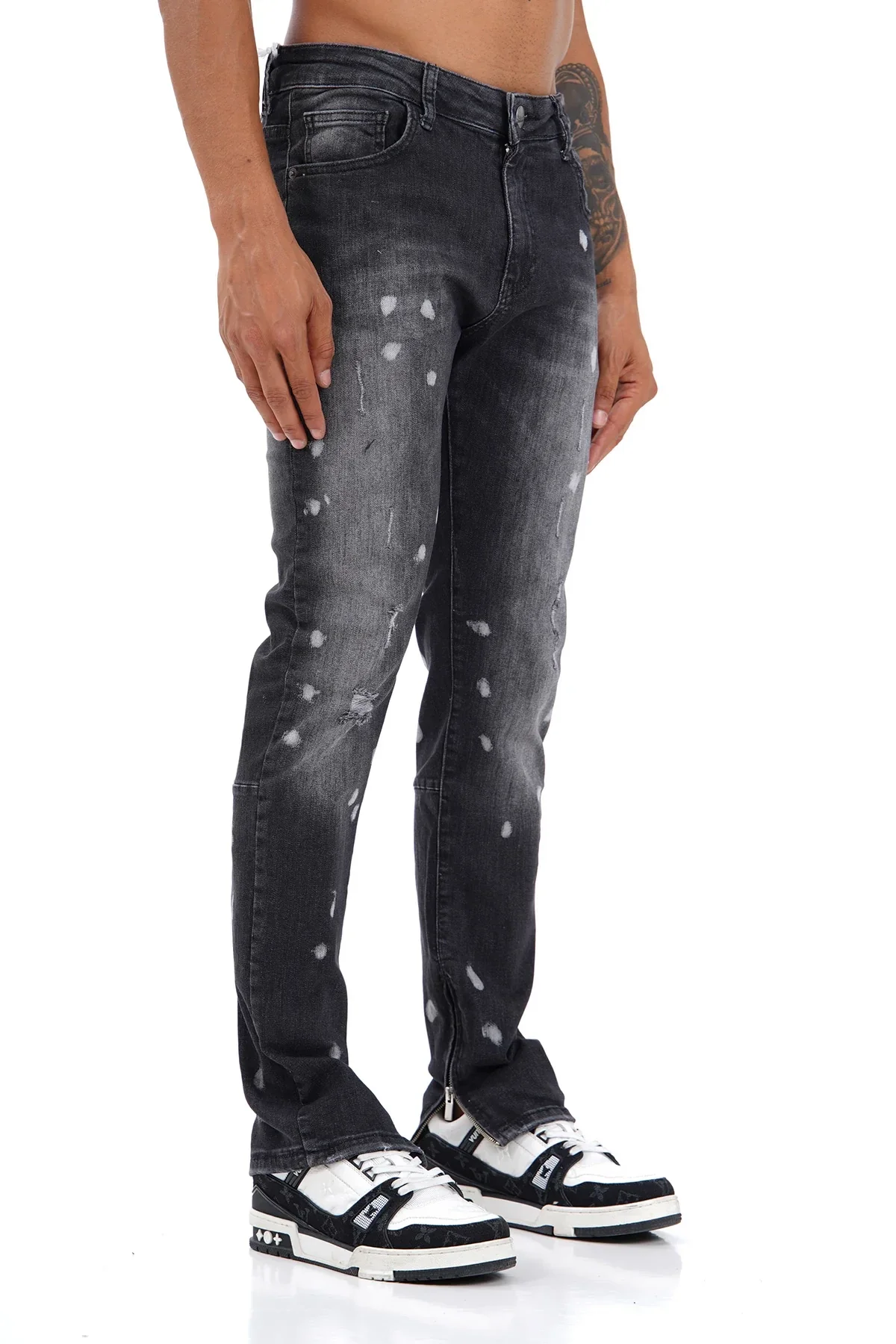 :JEAN ZIPPED DENIM - BLACK