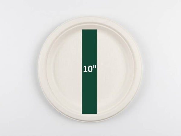 10" Round Biodegradable Bagasse Plates – Sugarcane Fibre (50 or 125 Pack)