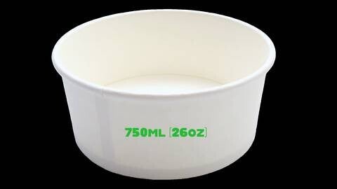 Hot & Cold Paper Round Bowl - White (750ml)
