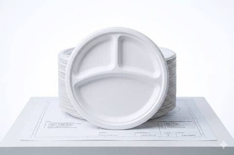 10" 3 Compartment (26cm) Bagasse Round Plates (50pc)