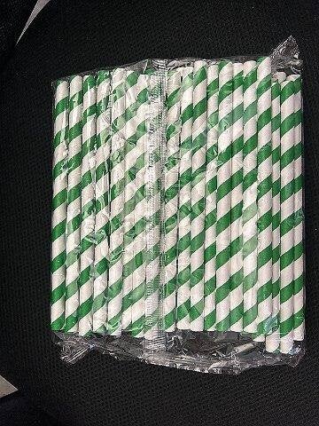 Green Striped Paper Straw 10x197mm