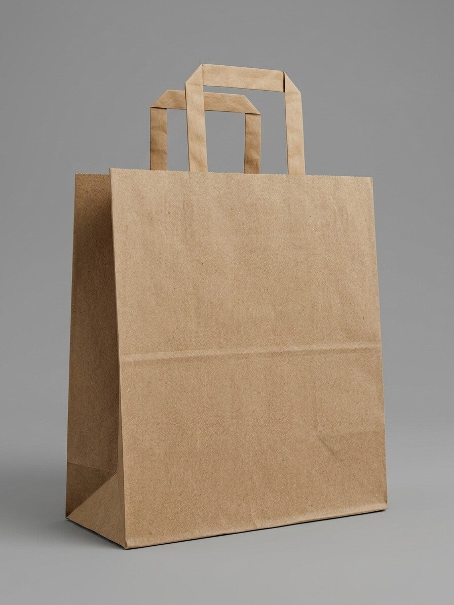 Large SOS Paper Bags with Flat Handles - Brown Kraft Carrier Bags for Retail, Takeaway & Gift Packaging (26x14x29cm)