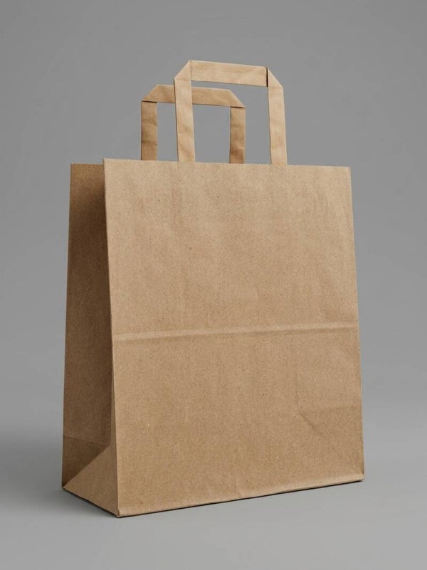 Large SOS Paper Bags with Flat Handles - Brown Kraft Carrier Bags for Retail, Takeaway & Gift Packaging (26x14x29cm)