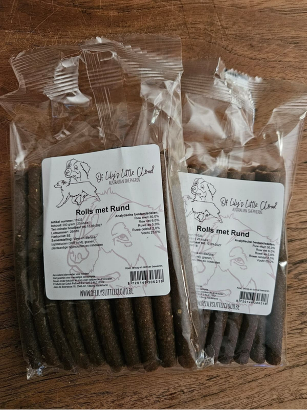 Rolls met Rund, zachte vleessnack vol smaak, 200gr