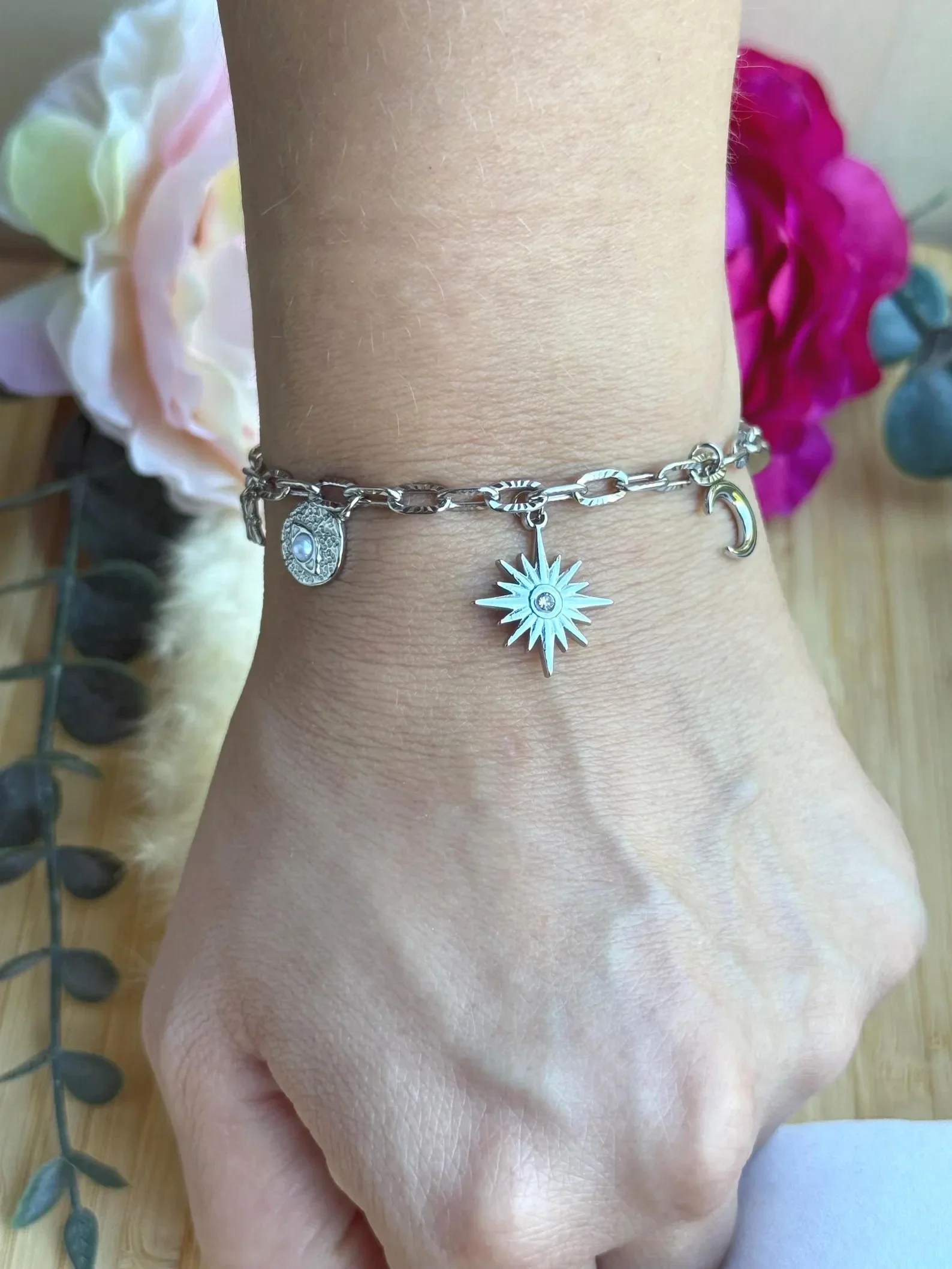 Edelstahlarmband Charms "Stern" silber