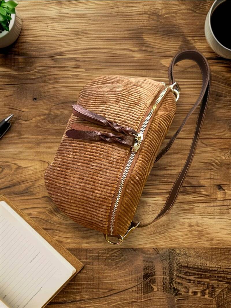 Gürteltasche aus Samtstoff Kamel