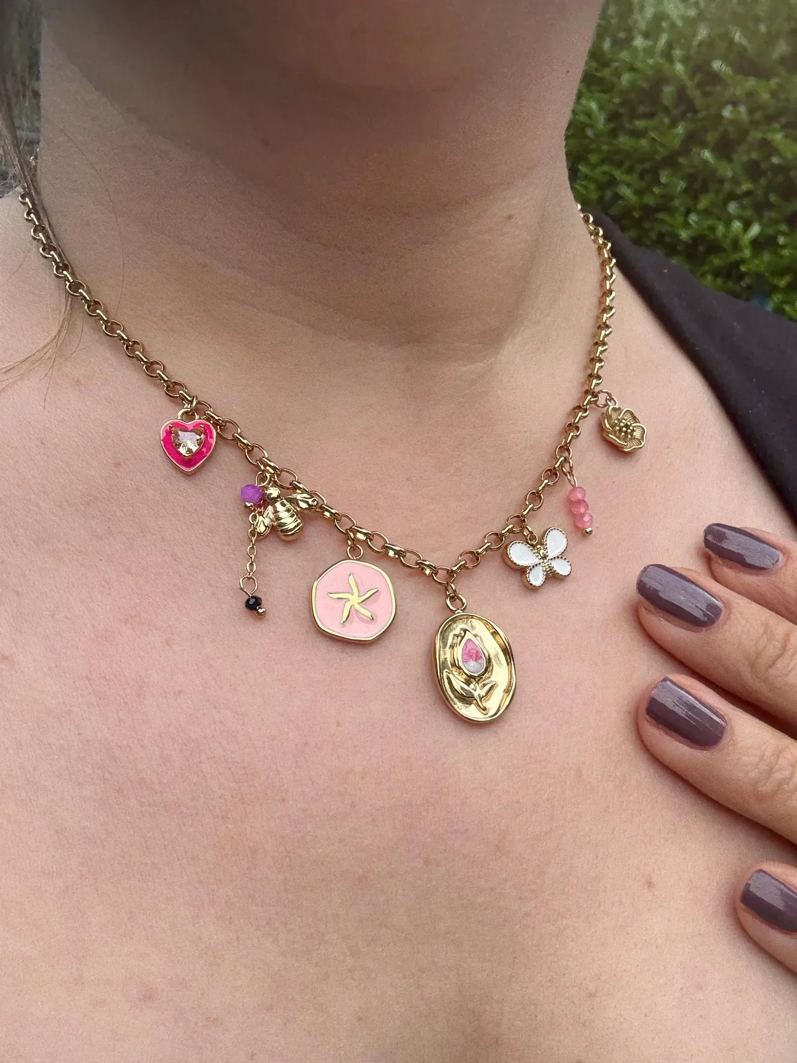 Goldene Tulpen Charmkette aus Edelstahl