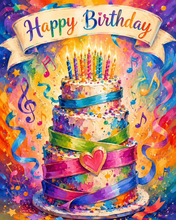 Happy Birthday Eight to Ten Years Art PNG file plus song & music MP3 file