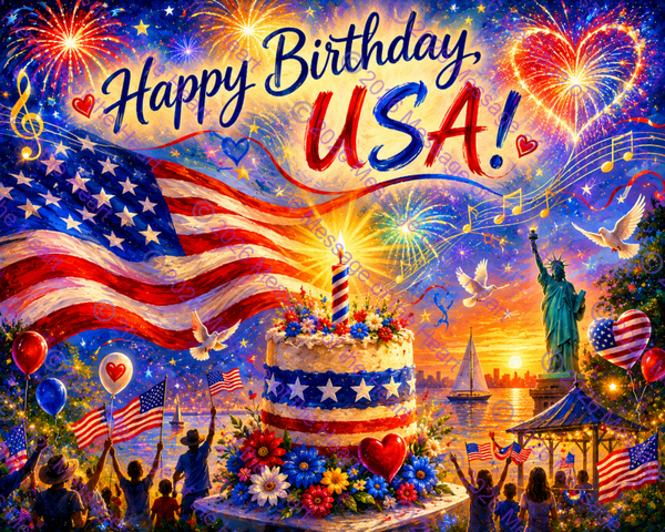 "Happy Birthday USA" art PNG file plus song & music MP3 file