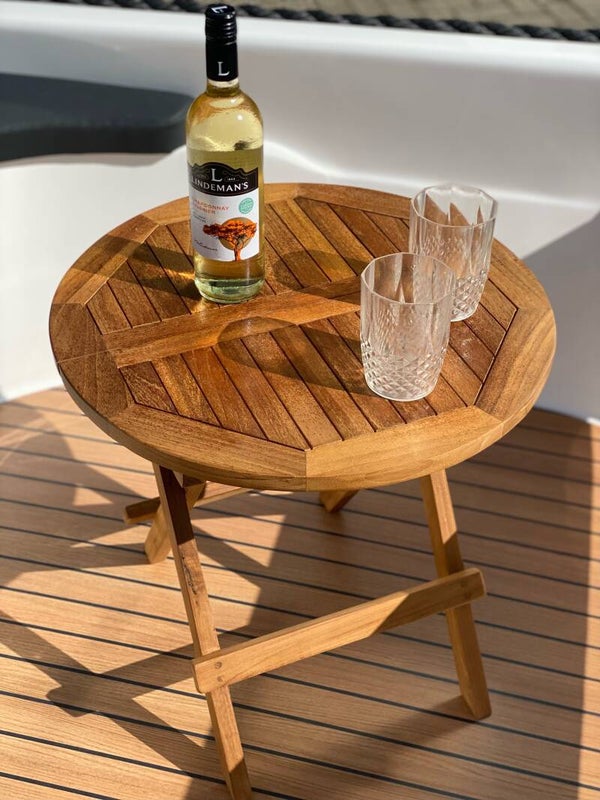 Opklapbaar teak bijzettafeltje voor sloep of tender