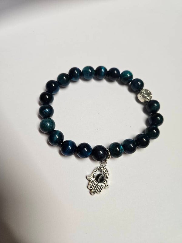 Obsidiaan kralen armband met hamsa hand